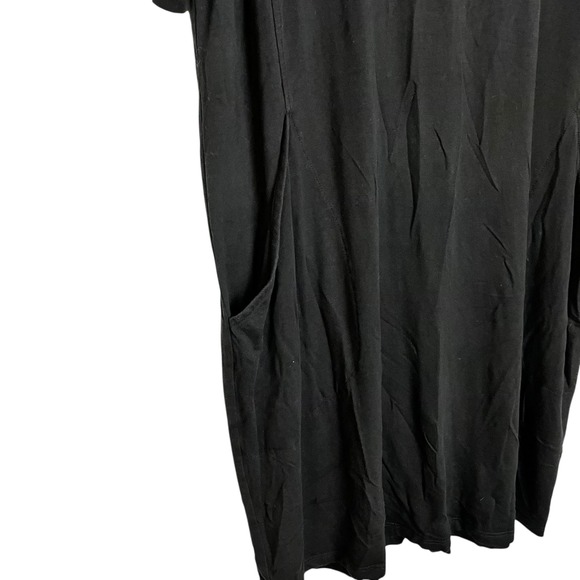 EILEEN FISHER Black Tencel Lyocell Short Sleeve Crew Neck Pockets Midi Dress M - Picture 3 of 7